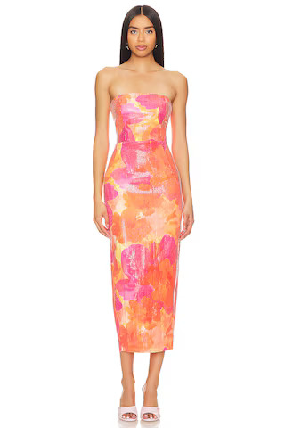 Runaway The Label Oralie Midi Dress in Orange Floral from Revolve.com | Revolve Clothing (Global)