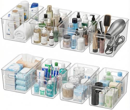MOONEDGE Open Clear Plastic Storage Bins Stackable Organizer Containers with Handles for Kitchen,... | Amazon (US)