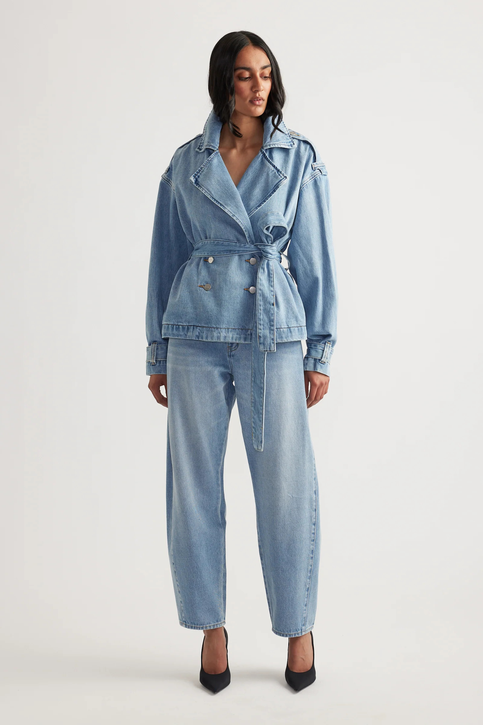 Eden Denim Crop Trench - Vintage Indigo | DECJUBA