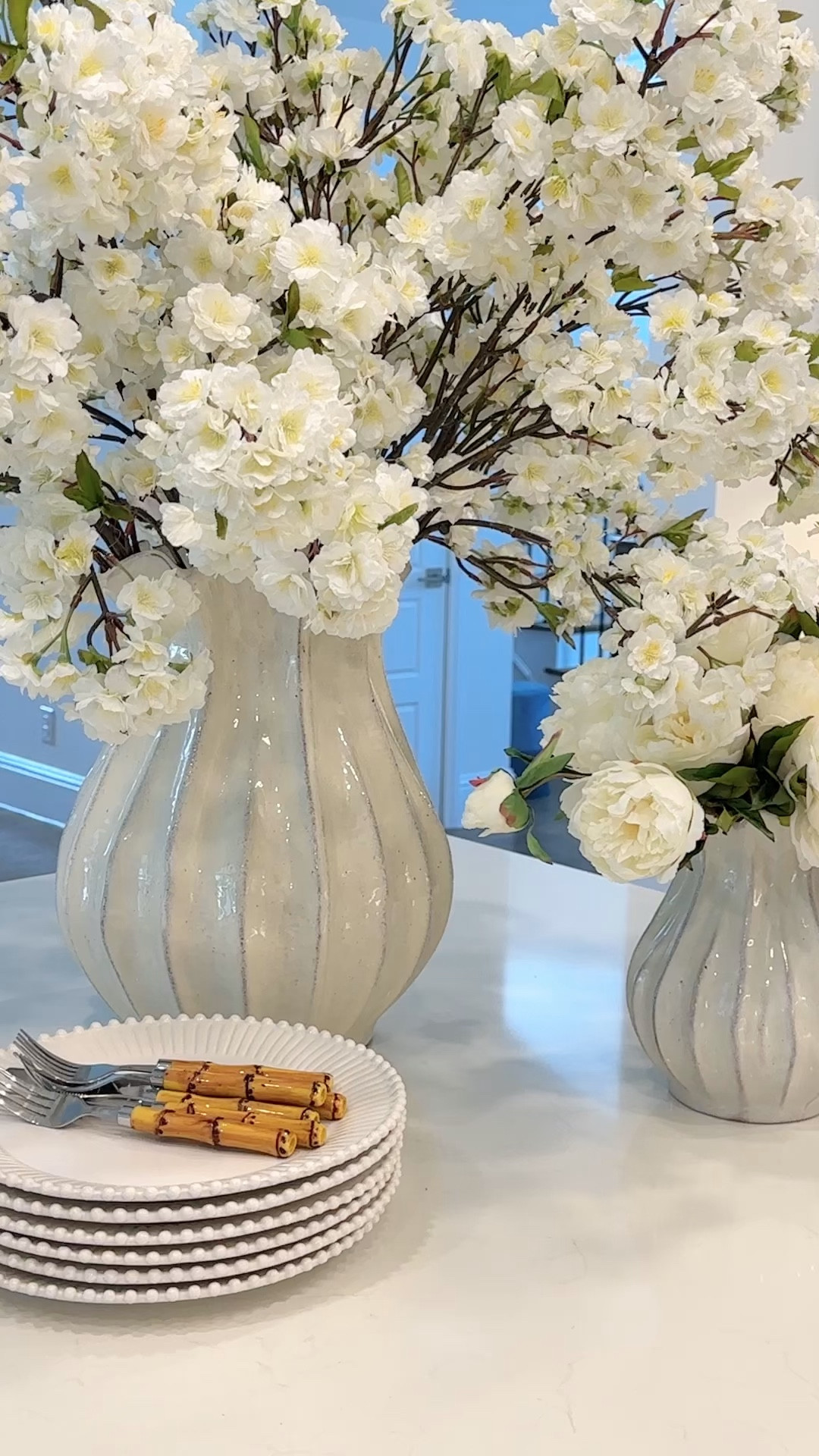 Spring decor white cherry blossoms kitchen island styling target vase #target @Target #wayfair @Wayfair 