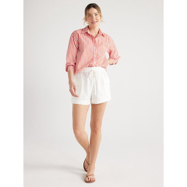 Free Assembly Women’s Cotton Cropped Button Down Shirt with Long Sleeves, Sizes XS-XXL | Walmart (US)
