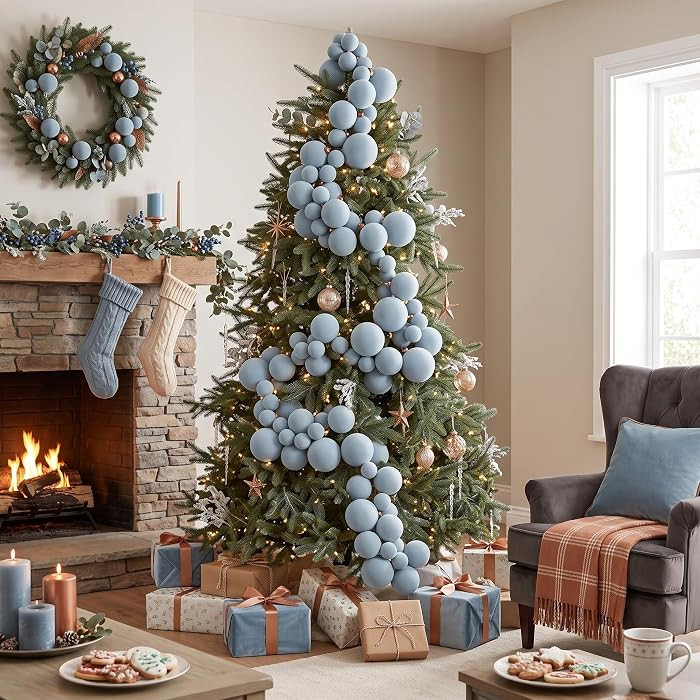 9 ft Velvet Christmas Ball Garland Ornament, Hazy Blue | Amazon (US)