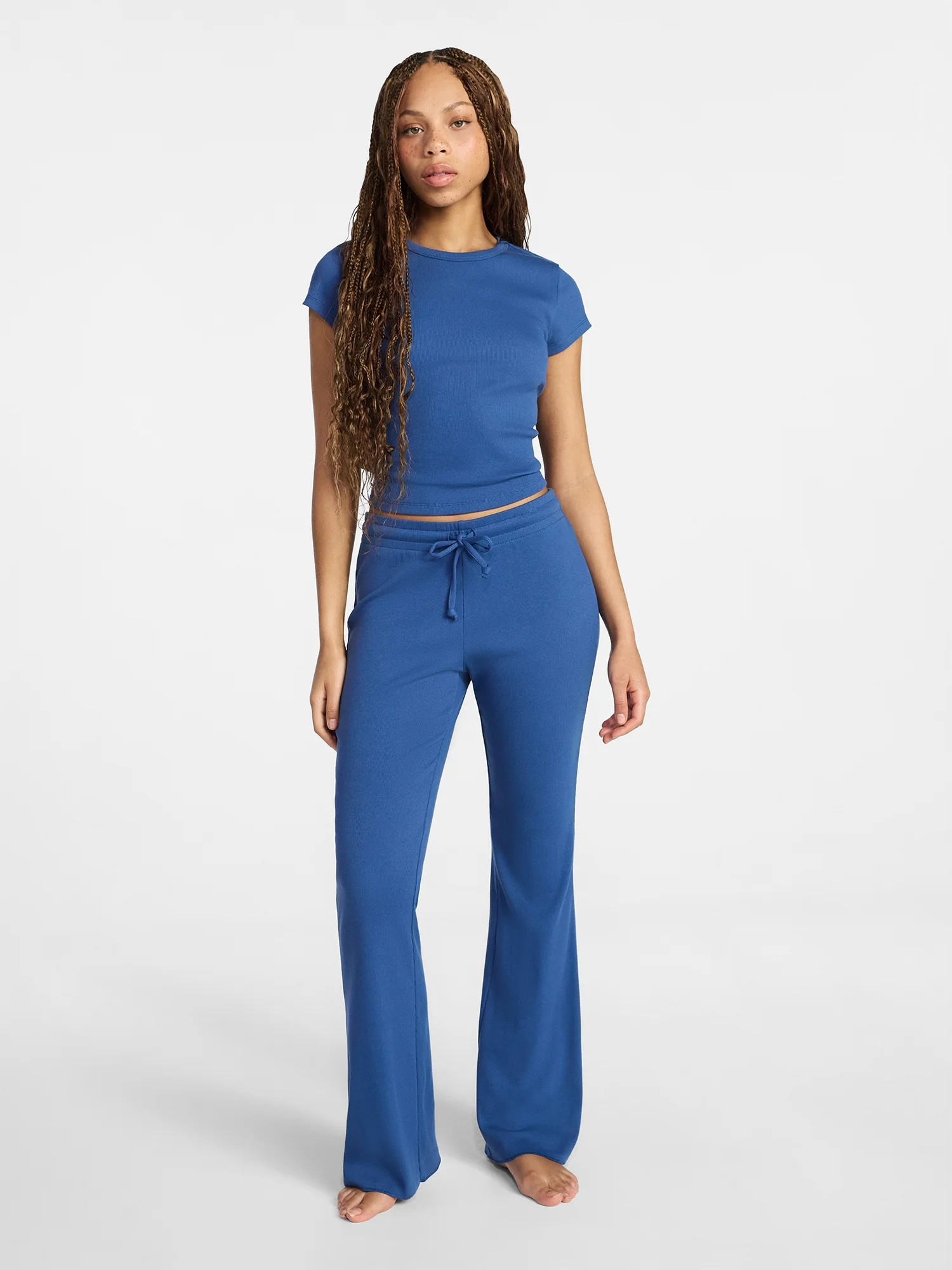 No Boundaries Rib Tee and Pants Sleep Set, 2-Piece, Women's XXS-3X | Walmart (US)