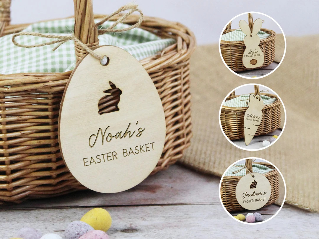 Easter Basket Tag, Personalised Easter Basket Tags, Bunny, Egg & Carrot, Easter Bag Name Sign, Wo... | Etsy (US)