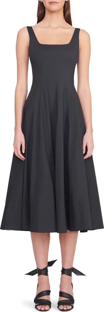Wells Stretch Cotton Poplin Midi Fit & Flare Dress | Nordstrom