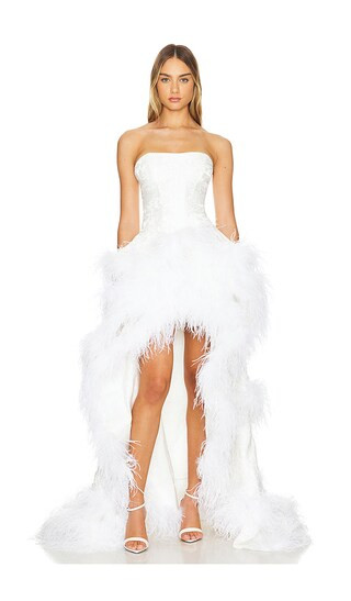 Louisa Blanc Strapless Feather Gown in White | Revolve Clothing (Global)
