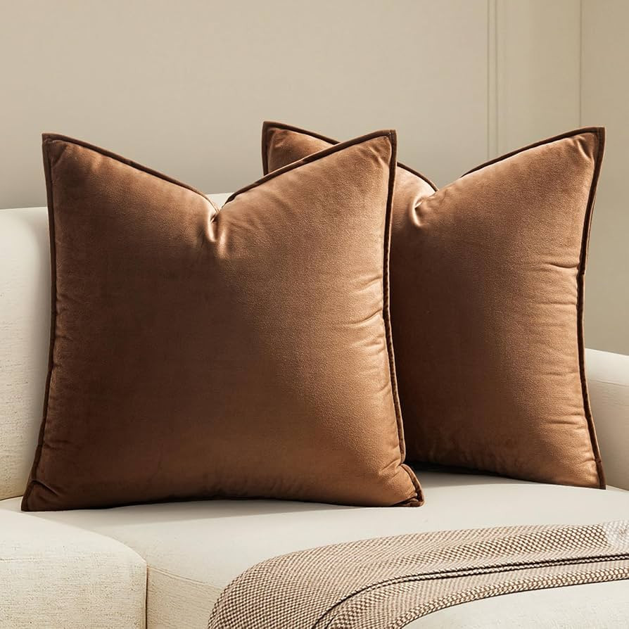MIULEE Pack of 2 Brown Decorative Velvet Throw Pillow Cover Soft Pillow Cover Soild Square Cushio... | Amazon (US)