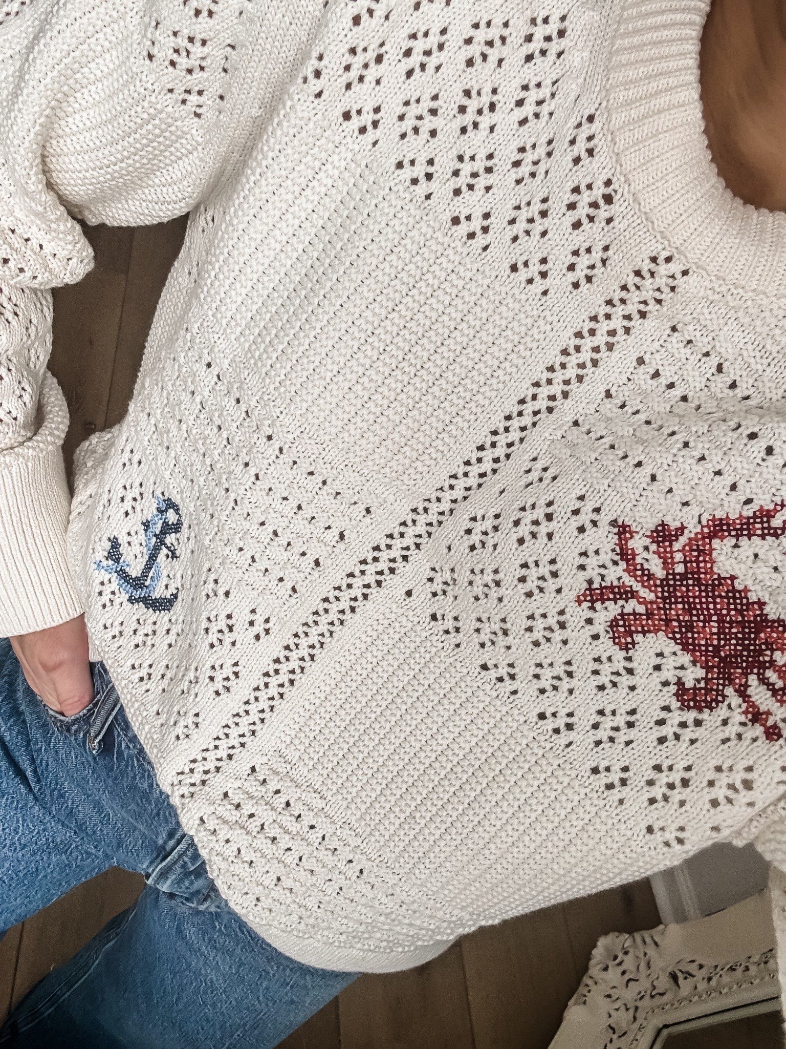 Abercrombie code DENIMAF. 25 wide leg jeans. Small sweater. Summer sweater, spring sweater, nautical sweater.

#LTKOver40 #LTKSaleAlert