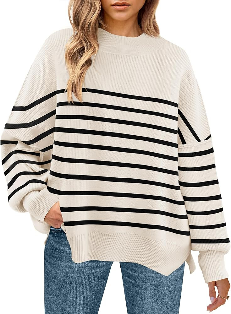 ZESICA Women's Winter Oversized Sweaters Long Sleeve Color Block Mock Neck Side Slit Comfy Loose ... | Amazon (US)