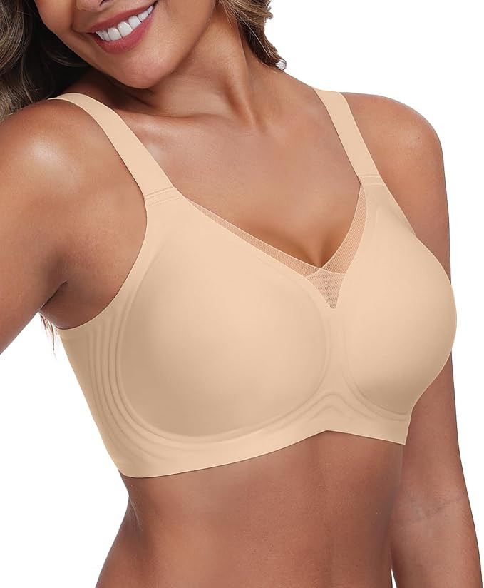 Kinnette Women's Wireless Bras Full Coverage V Mesh Padded Bralette No Underwire Seamless Comfort... | Amazon (US)