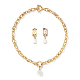 Cypriot Twist Pearl Chain Pendant Necklace and Triple-Hoop Earrings Set | The MET