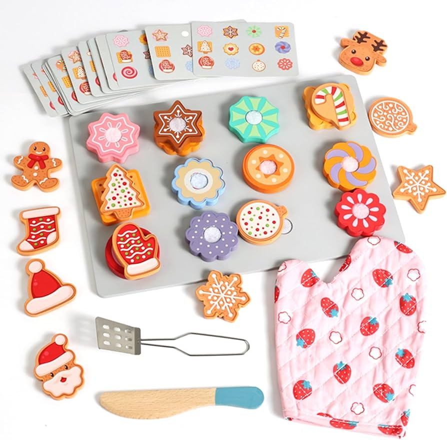 Slice and Bake Wooden Chrismas Cookie Play Food Set for Kids, Kitchen Toys Food Accessories for T... | Amazon (US)