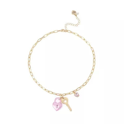Betsey Johnson Sweetheart Lock & Key Pendant Necklace, Pink | Belk