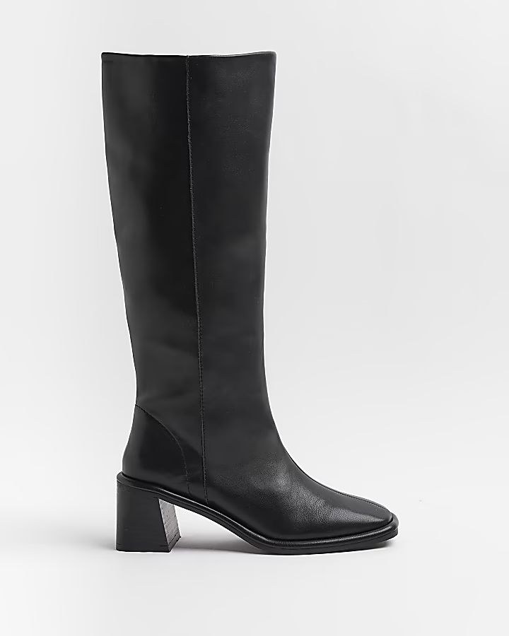 Black block heel knee high boots | River Island (UK & IE)