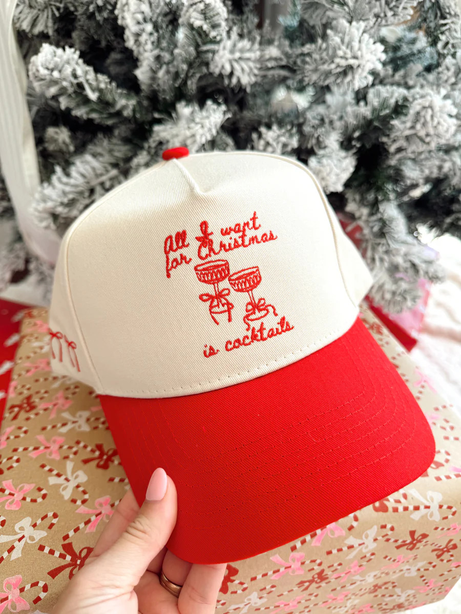 All I Want for Christmas is Cocktails - Red Vintage Trucker Hat | KenzKustomz