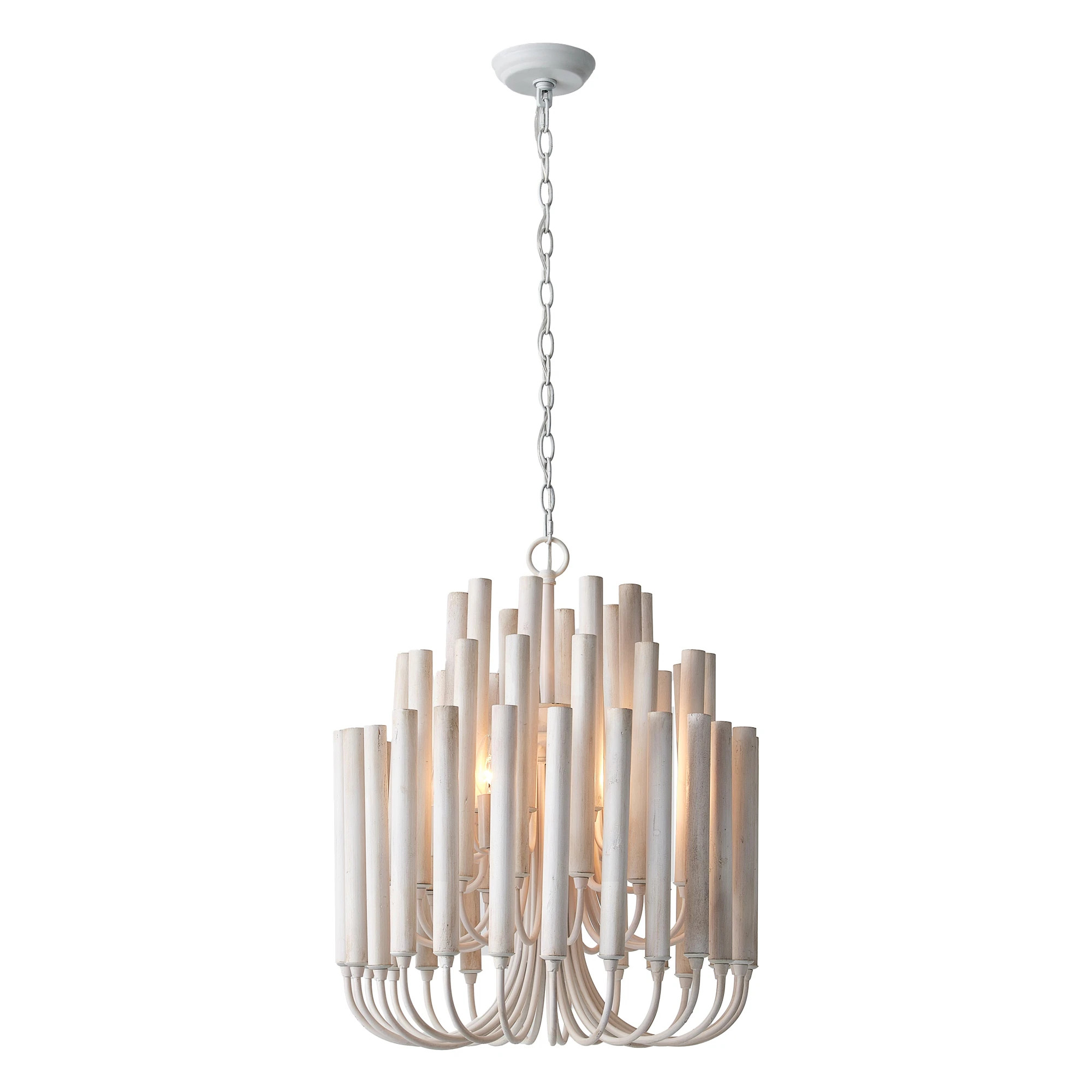 20" 5-Light Coastal 3-Tier Off-White Cluster Wood Chandelier for Dining Room - 19.7" D x 19.7" W x 23.7" H | Bed Bath & Beyond