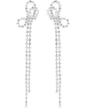 Xioose 925 silver Crystal Bow Stud Earrings Fashion Ladies Tassel Rhinestone Earrings Hypoallerge... | Amazon (US)