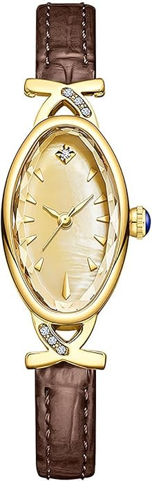 BESTKANG Leather Women's Watch Dainty Vintage Oval Ladies' Watch Elegant Diamond Waterproof Quart... | Amazon (US)