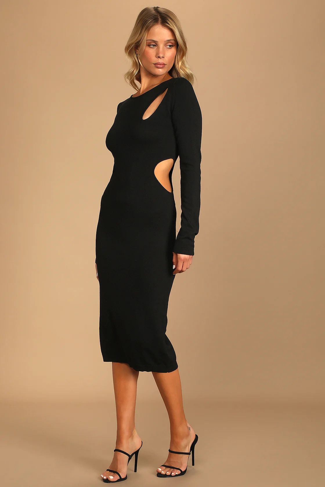 Slay Season Black Long Sleeve Cutout Midi Sweater Dress | Lulus (US)
