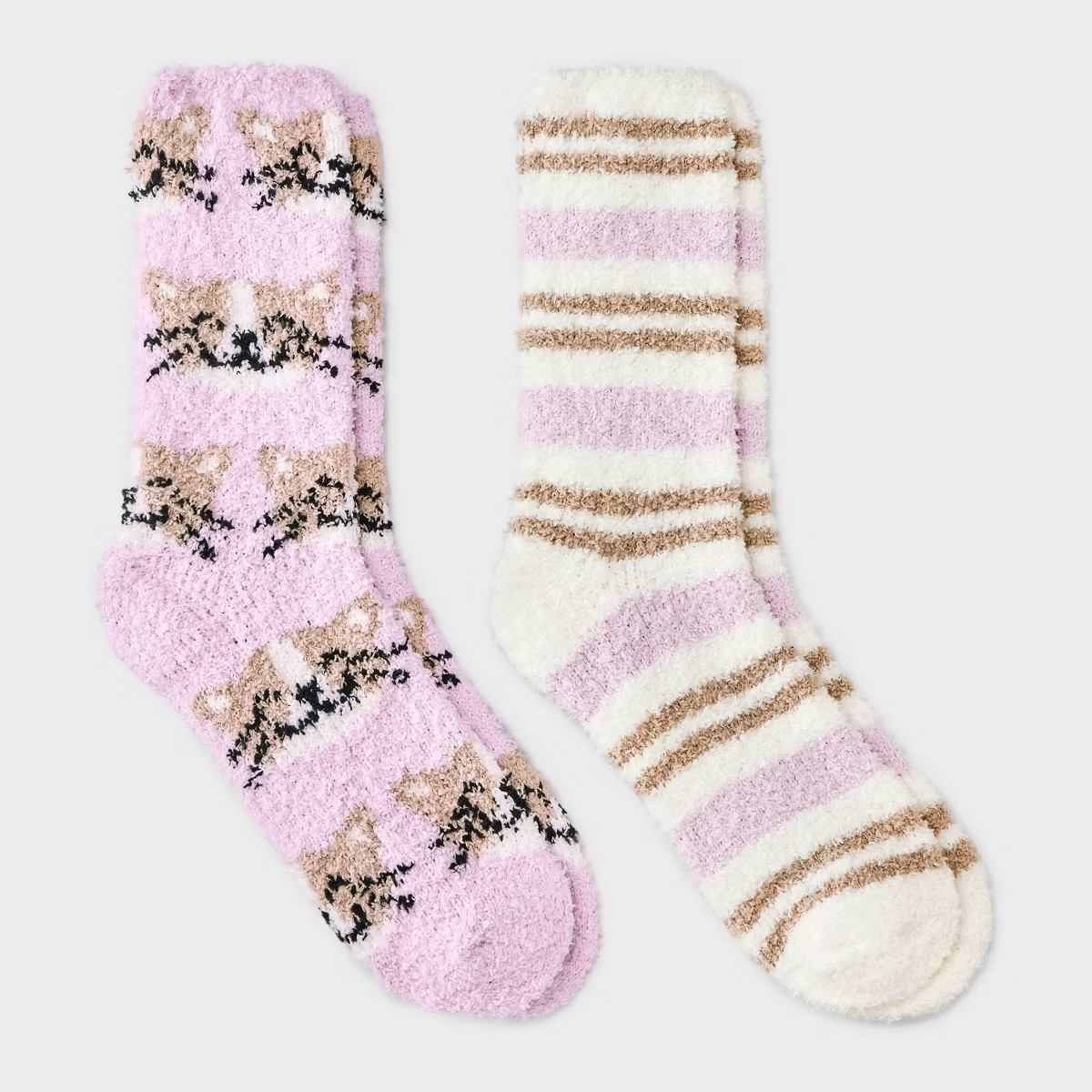 Women's Cats 2pk Cozy Crew Socks - Pink/Ivory 4-10 | Target