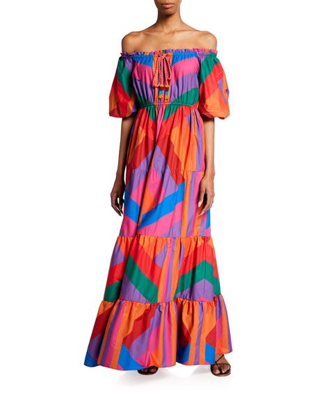 Farm Rio Amanda Stripes Maxi Dress | Neiman Marcus