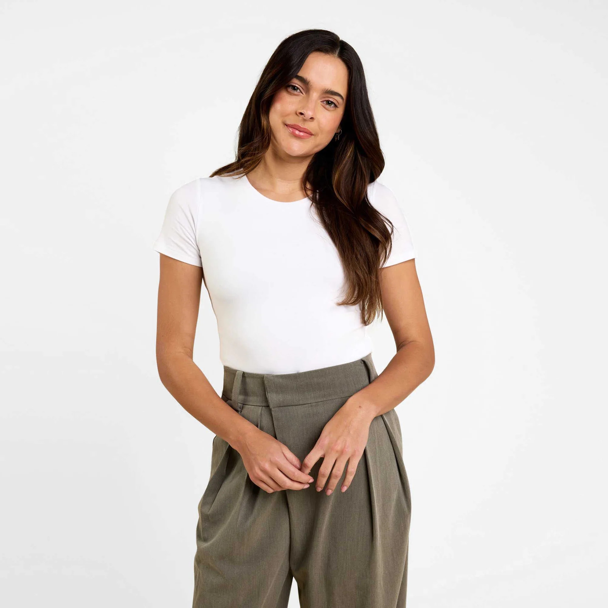 Cotton Stretch Classic Crewneck Tee | Heather Grey | Nuuds US