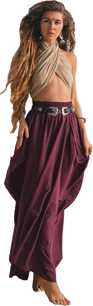 Thaluta Women's Maxi Boho Skirt with Pockets Bohemian Organic Cotton Hippie Gypsy | Amazon (US)