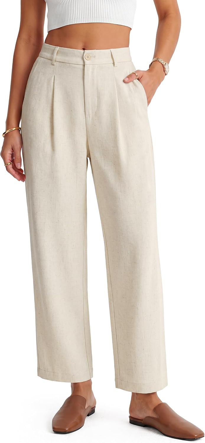 Arach&Cloz Women's Linen Blend Ankle Pants Fall Business Casual Trousers | Amazon (US)