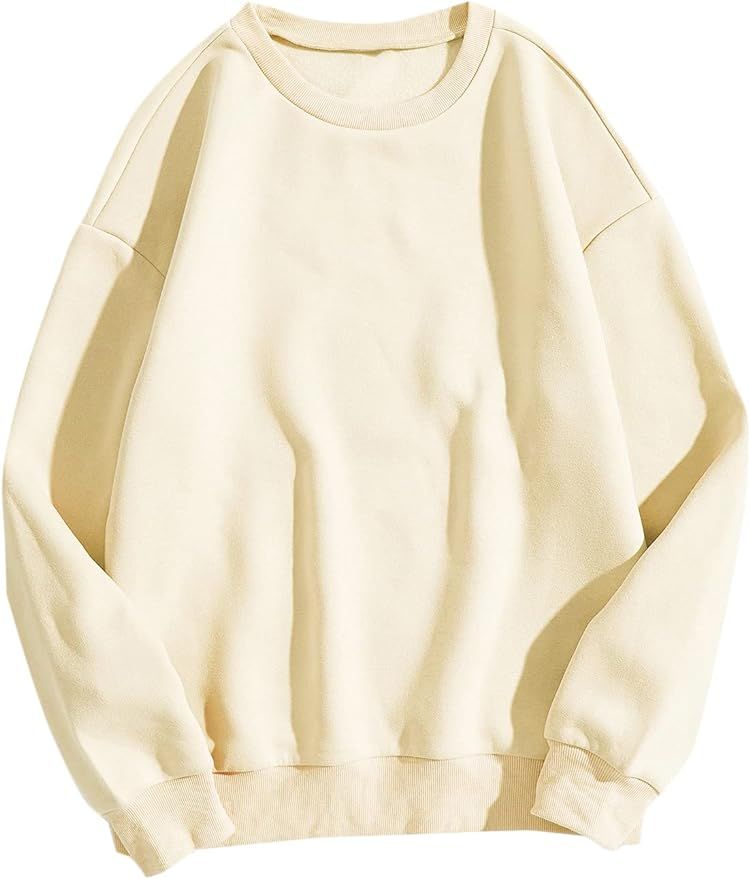 Verdusa Women's Long Sleeve Top Round Neck Drop Shoulder Pullover Sweatshirt | Amazon (US)