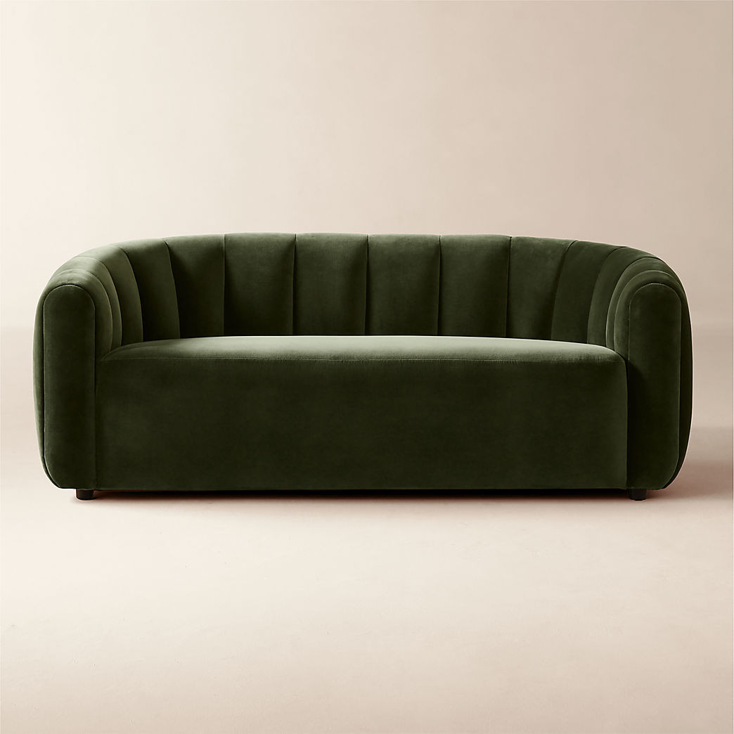 Fitz Modern Channeled Green Velvet Loveseat + Reviews | CB2 | CB2