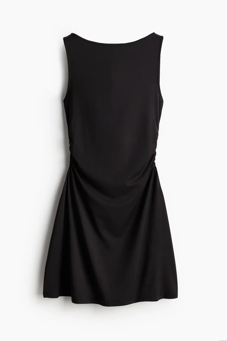 Gathered Dress with Flared Skirt - Boat Neck - Sleeveless - Cream - Ladies | H&M US | H&M (US + CA)