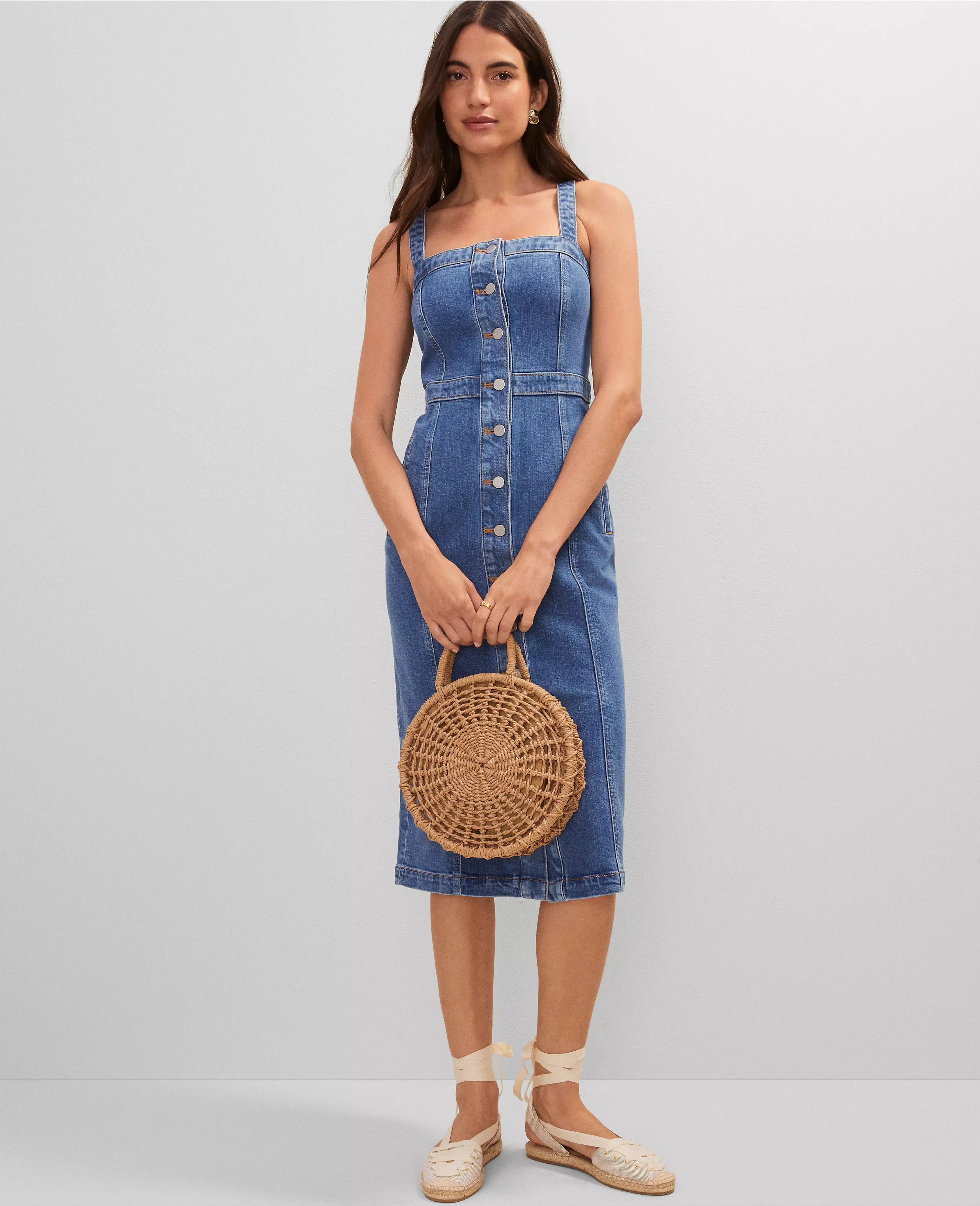 Weekend Collection Button Denim Sheath Dress | Ann Taylor