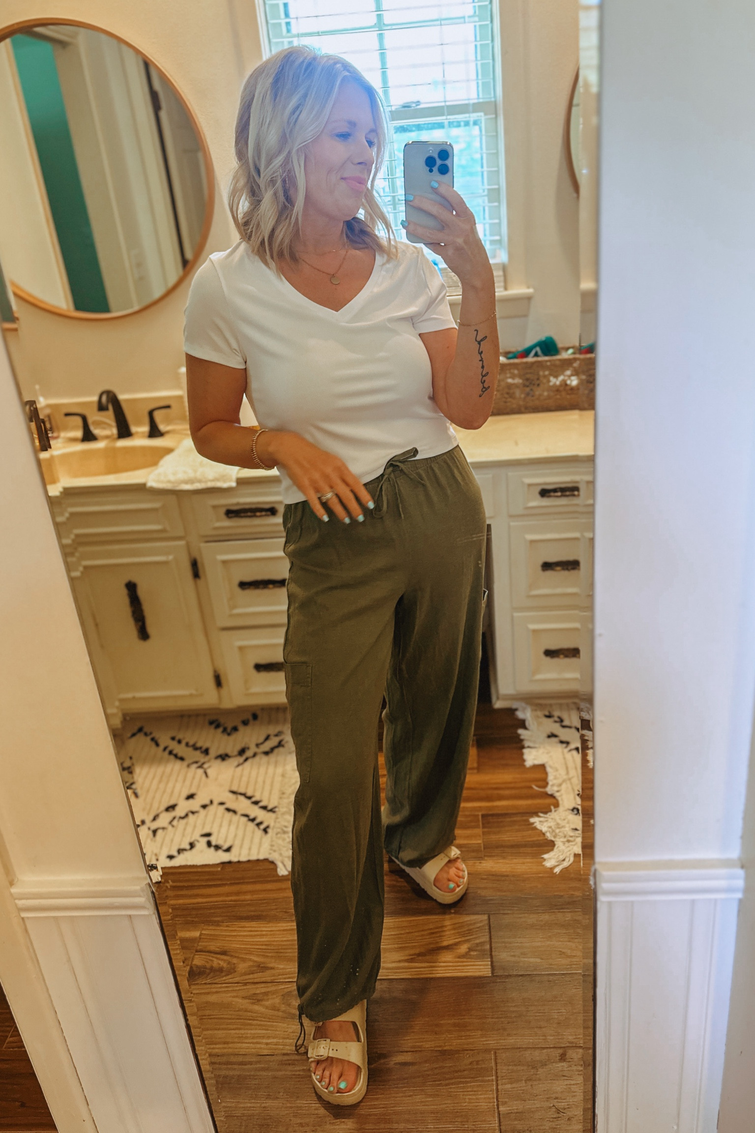The CUTEST casual outfit! Cargo line pants and they feel amazing. I’m in a medium bottom and large top. 

#LTKActive #LTKOver40 #LTKStyleTip
