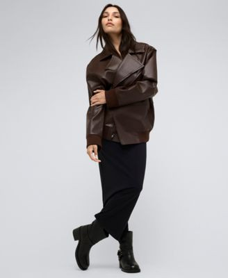 Kenneth Cole Womens Faux Leather Oversized Raw Edge Moto Jacket Athletic Stretch Slip Maxi Dress | Macy's