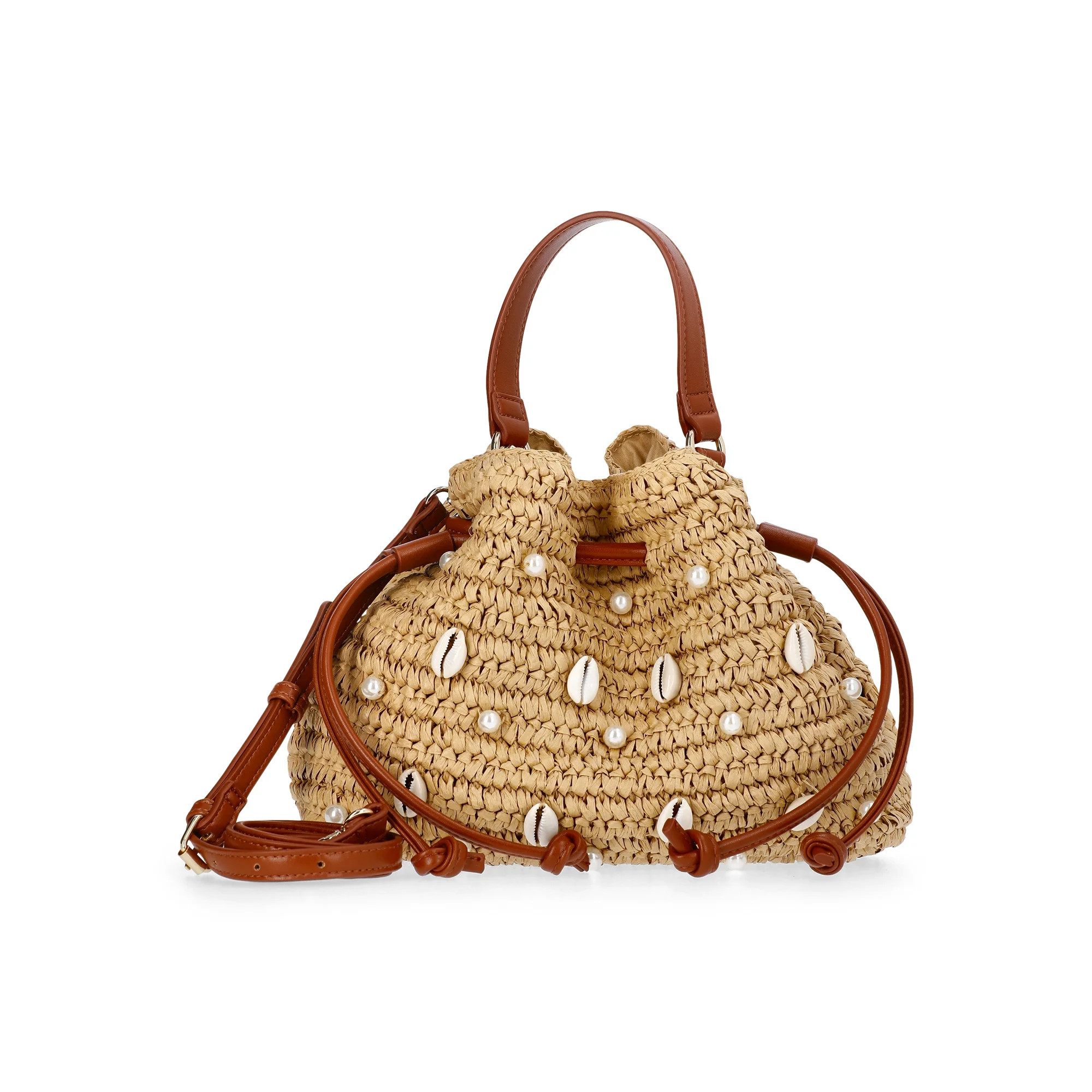 Time and Tru Women's Shell Bucket Bag, Natural | Walmart (US)