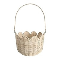 Scalloped Round Basket with Handle, Super Sturdy Wicker Storage Baskets, Hand Woven Basket for Sh... | Amazon (US)