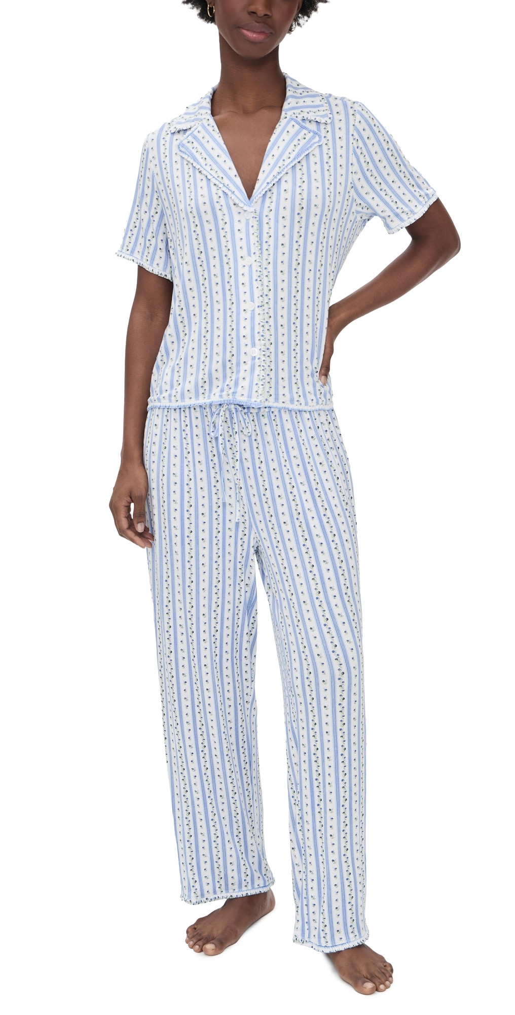 Hill House Home The Marina Pajama Set Petal Stripe Blue XL | Shopbop