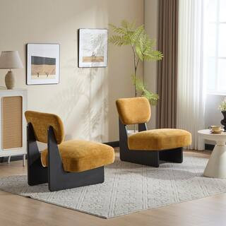Yellow and Black Polyester Upholstered Lounge Chair (Set of 2) with Rubber Wood Base | The Home Depot
