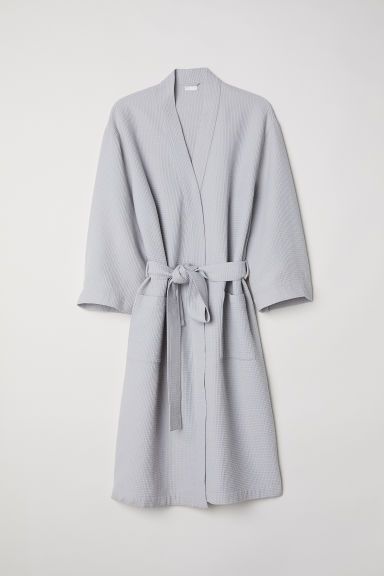 H & M - Waffled dressing gown - Grey | H&M (UK, MY, IN, SG, PH, TW, HK)
