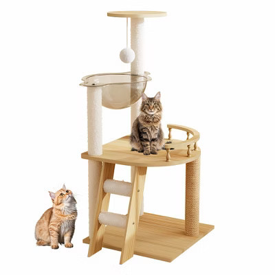 BABYYER 41.3" Cat Tree, Wood Cat Tower with Sisal-Covered Scratching Posts and Top Perch, Cat Condo with Acrylic Hammock for Indoor Cats | Target