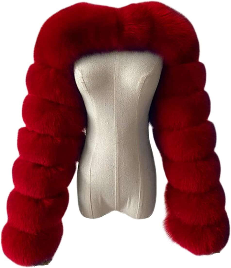Vickstco Fluffy Faux Fur Women's Scarlf Stole Shawl Shrug Wraps Mini Jacket Cover Up Outwear Tops... | Amazon (US)