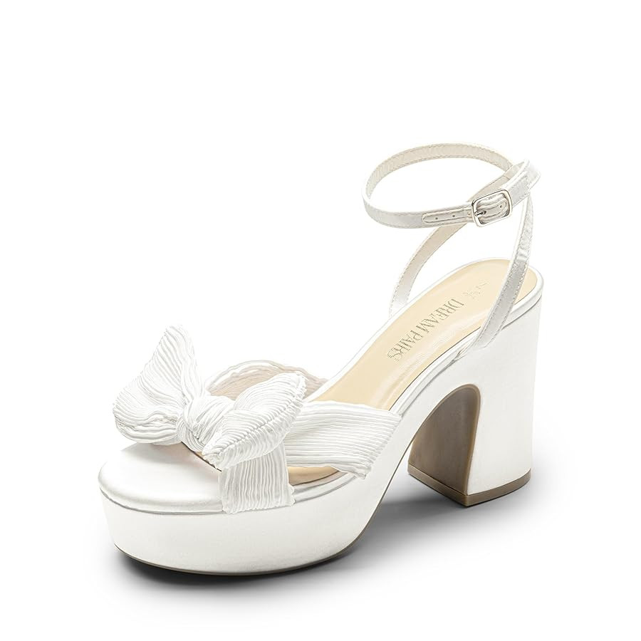DREAM PAIRS Women's Chunky Platform Heels Sandals Pleated Bow Knot Ankle Buckle Strap Heeled Sand... | Amazon (US)