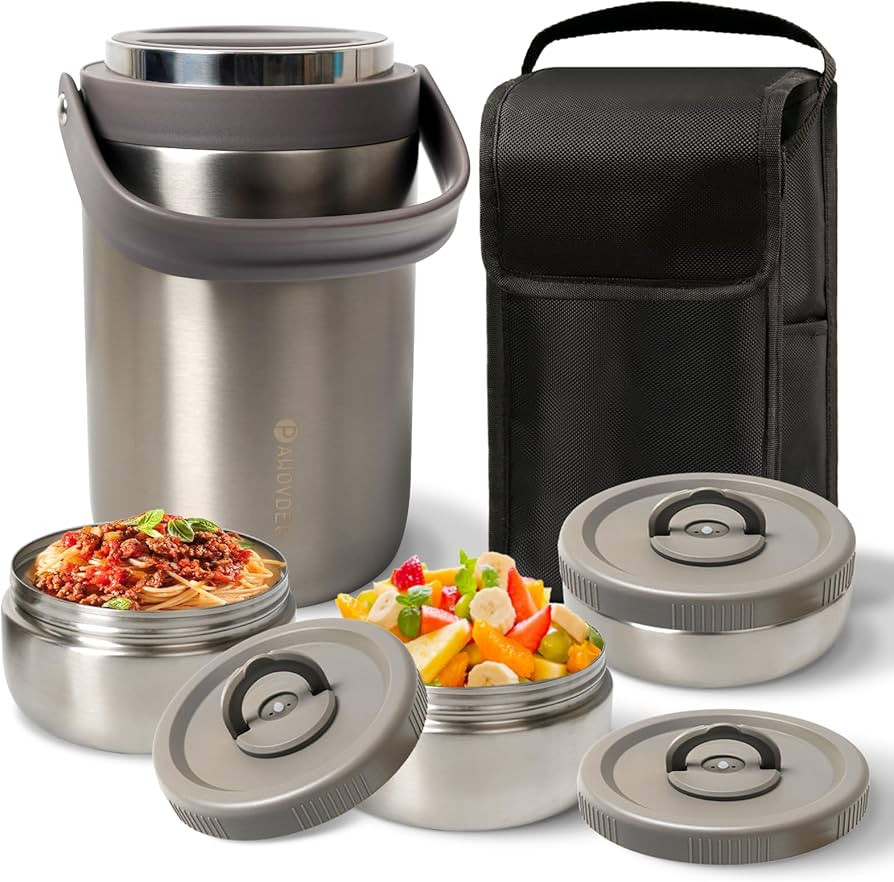 Adults Lunch Thermos for Hot Food with Inserts Stackable Bento Box, Stainless Steel Vacuum Insula... | Amazon (US)