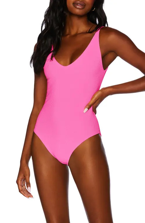 Beach Riot Reese Rib One-Piece Swimsuit in Neon Pink at Nordstrom, Size Medium | Nordstrom