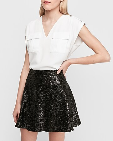 high waisted eyelash sequin skater skirt | Express