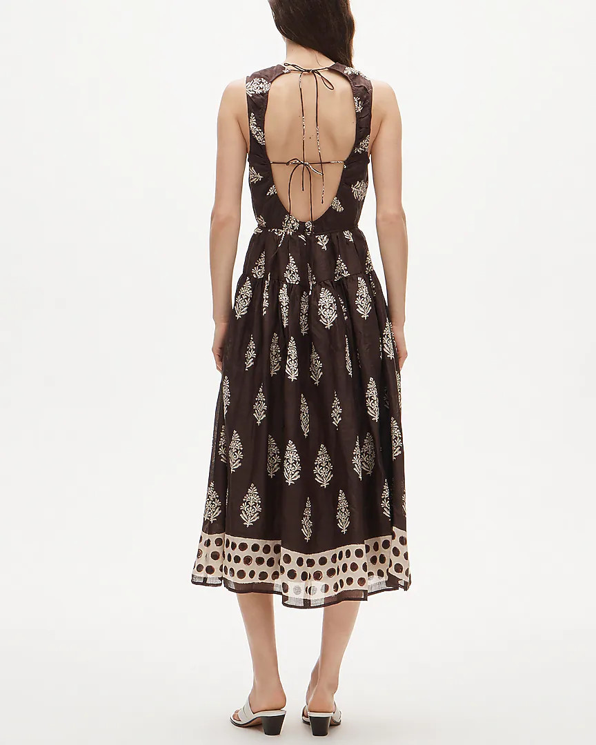 Open-back dress in cocoa block print | J. Crew US