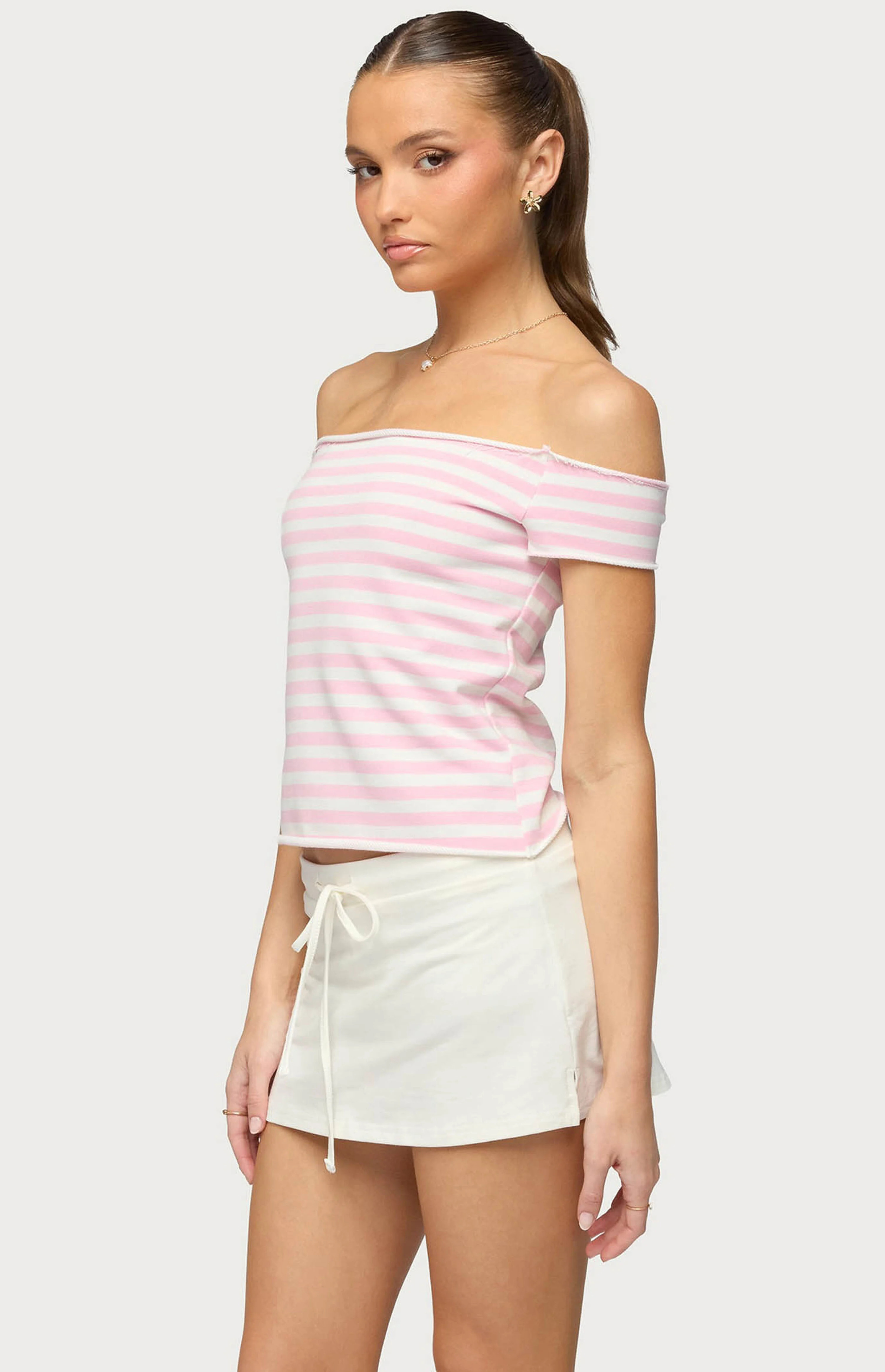 Edikted French Terry Striped Off Shoulder Top | PacSun