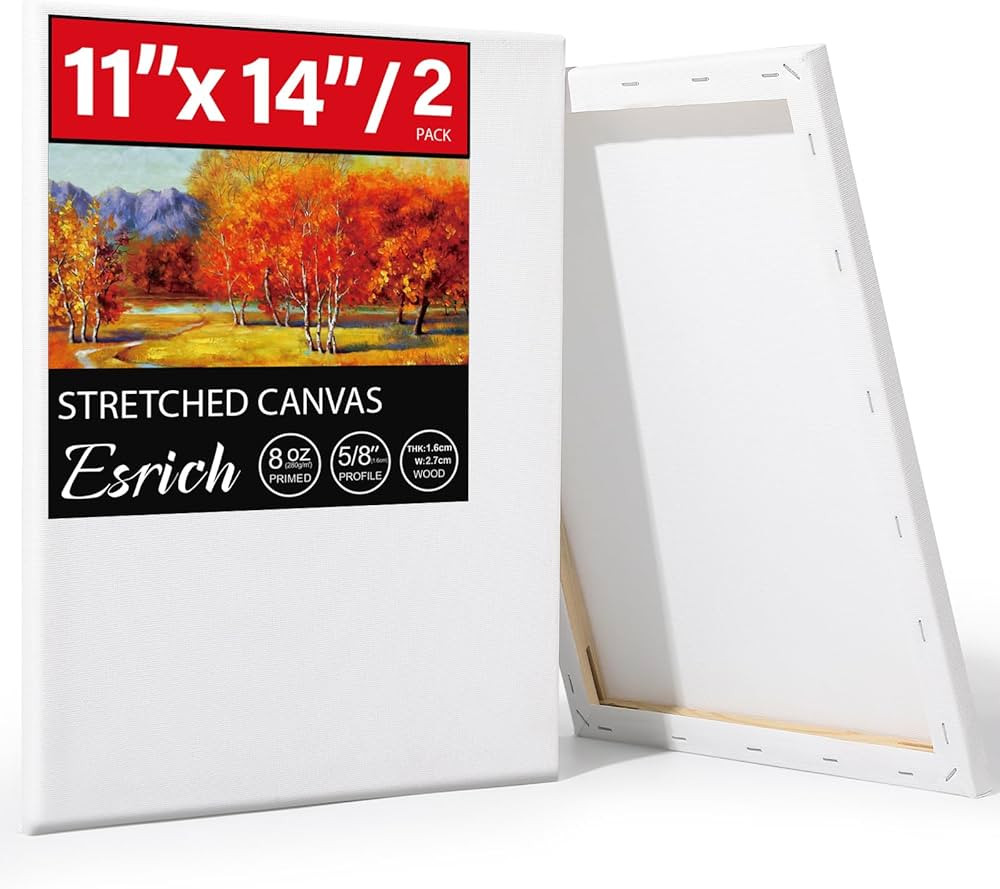 ESRICH Stretched Canvas for Painting 11x14 Inch, 2 Pack Blank Canvas -5/8 in Profile Primed White... | Amazon (US)