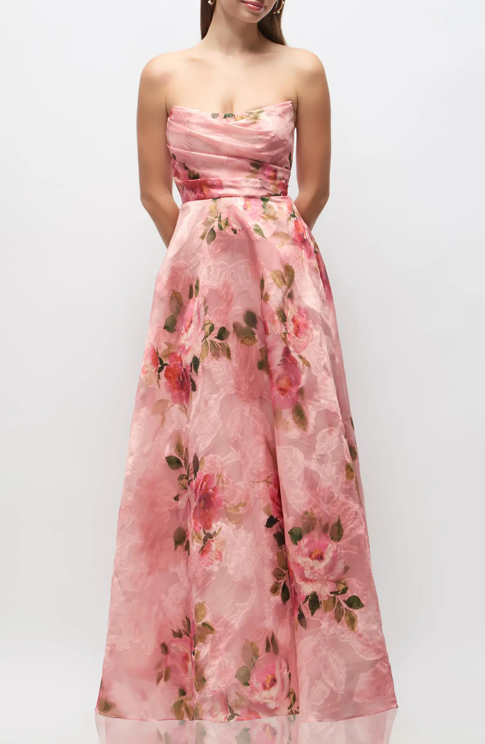 Alden Floral Jacquard Strapless Organza Gown | Nordstrom