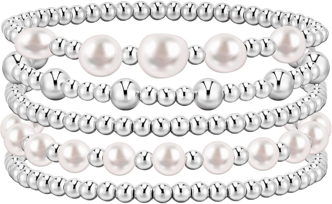 adoyi Gold Bracelets for Women Beaded Bracelet 14K Gold Plated Bracelet Stack Strand Stretch Bead... | Amazon (US)